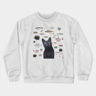 Birthday Black Cat and the Party Fish Gift Crewneck Sweatshirt